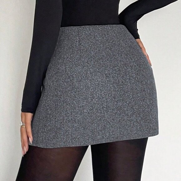 Grey Casual Women's Tweed Mini Skirt - Picture 2 of 6